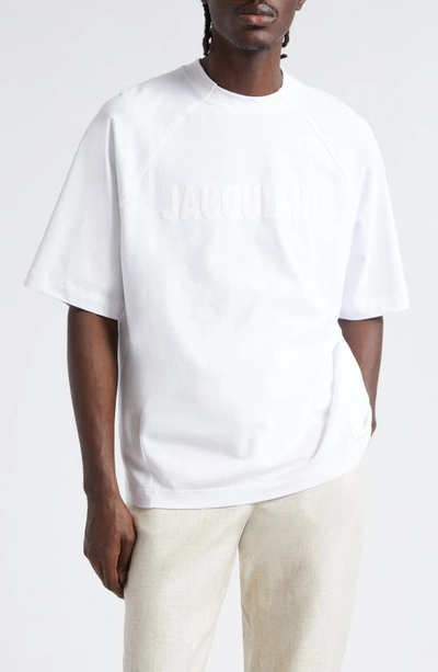 Shop Jacquemus Le T-shirt Typo Stretch Cotton Logo Graphic T-shirt In White