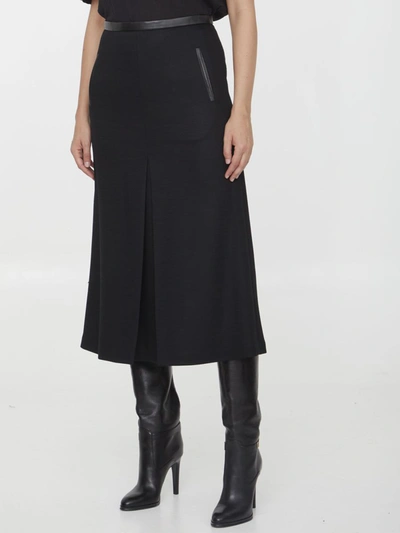 Shop Saint Laurent Midi Skirt In Wool In Black