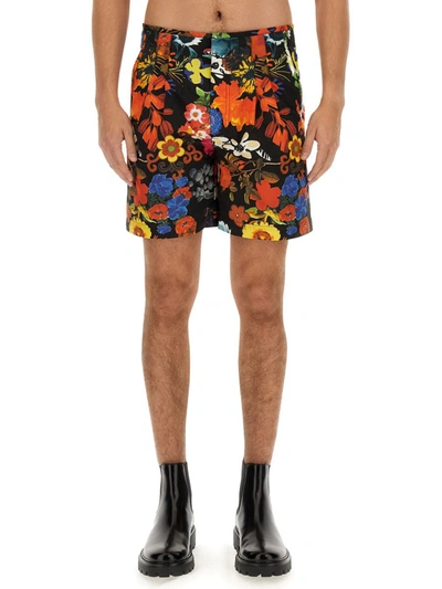 Shop Moschino Bermuda With Floral Pattern In Multicolour