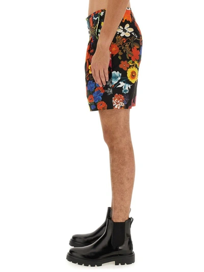 Shop Moschino Bermuda With Floral Pattern In Multicolour