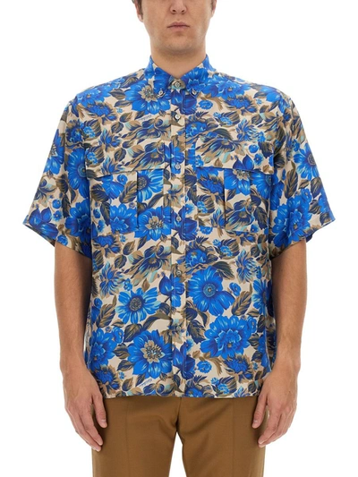 Shop Moschino Blue Flowers Allover Print Shirt In Multicolour