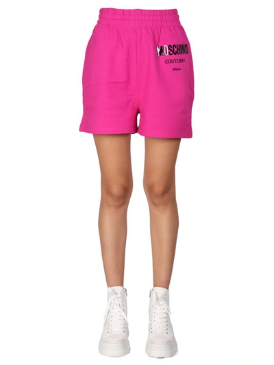 Shop Moschino Shorts With Vinyl Logo In Purple