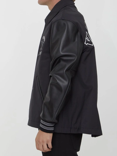 Valentino Track Jacket With Leather Sleeves And Patches In Black