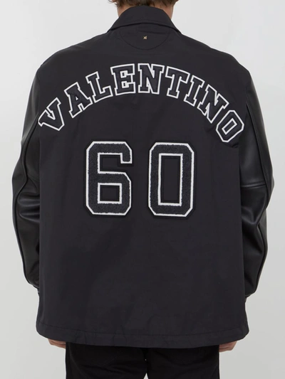 Valentino Track Jacket With Leather Sleeves And Patches In Black