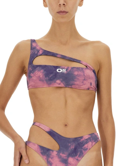 Shop Off-white Logo Bikini Swimsuit In Multicolour