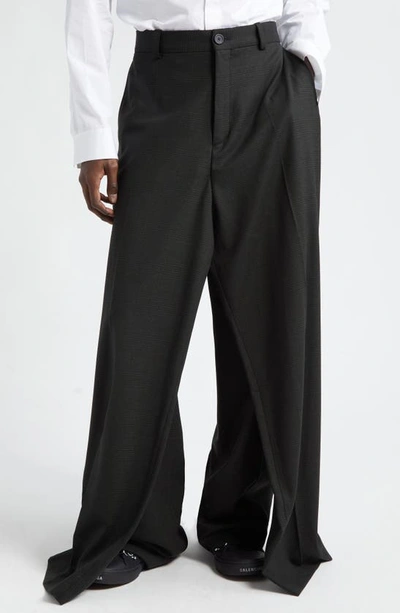 Shop Balenciaga Double Front Stretch Wool Straight Leg Pants In Khaki/ Black