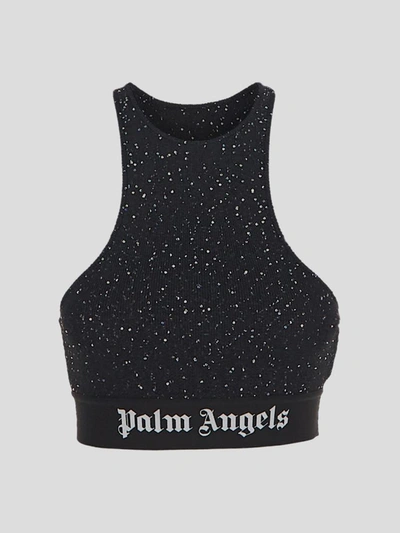 Shop Palm Angels Sequin Logo Tape Halter Top In Black