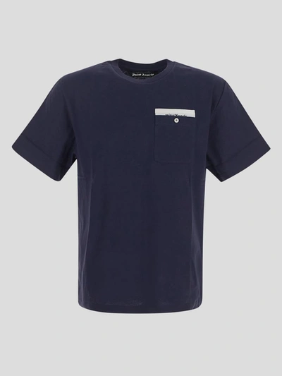 Shop Palm Angels T-shirts And Polos In Navy Blue Off White