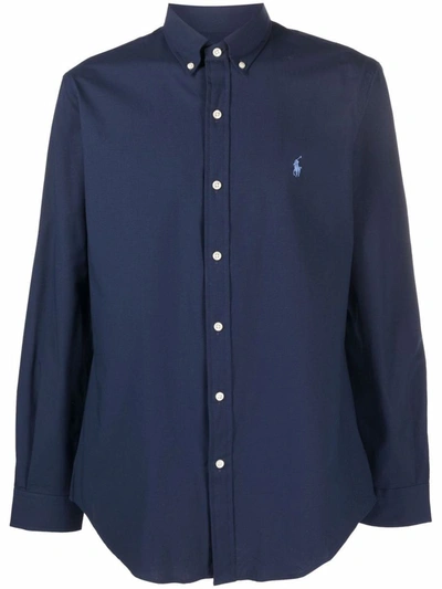 Shop Polo Ralph Lauren Bistretch Poplin Slong Sleeve Sport Shirt Clothing In Blue