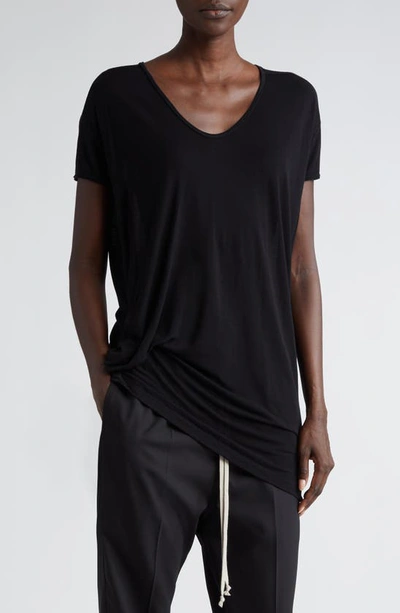 Shop Rick Owens Hiked Asymmetric Drape Detail Jersey T-shirt In Black