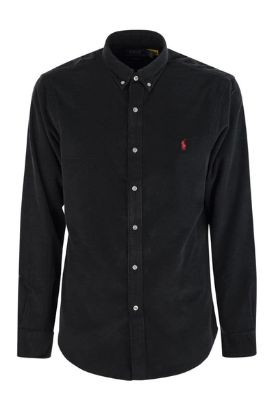 Shop Polo Ralph Lauren Slim-fit Velvet Shirt In Black