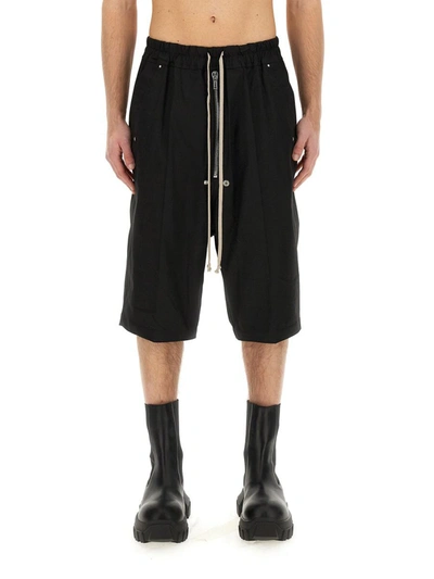 Rick Owens Bermuda Shorts With Back Pockets And Elastic Waistband In Black