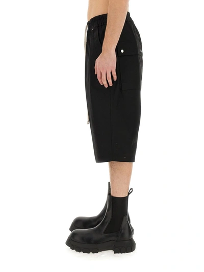Rick Owens Bermuda Shorts With Back Pockets And Elastic Waistband In Black