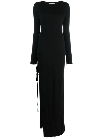 Saint Laurent Side-slit Wool Maxi Dress In Black