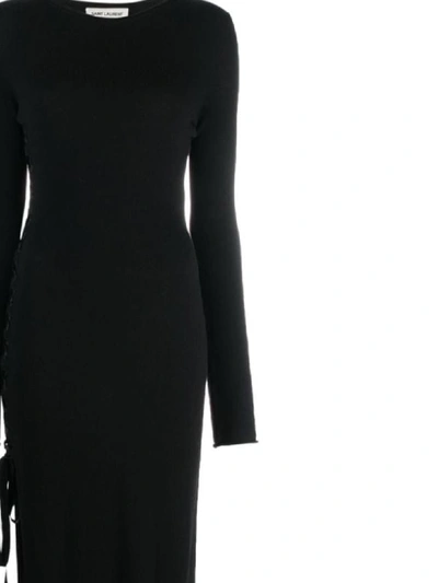 Saint Laurent Side-slit Wool Maxi Dress In Black