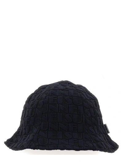 Shop Sunnei Bucket Hat With Logo Pattern Unisex In Blue