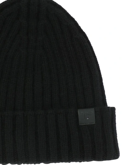 Shop Tom Ford Ribbed Beanie In Black