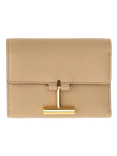 Shop Tom Ford Wallet With Logo In Beige