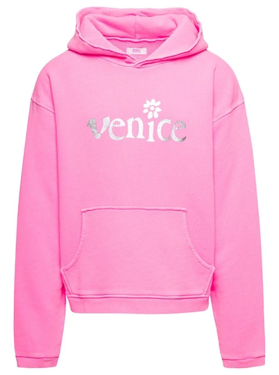Shop Erl Unisex Silver Print Venice Hoode Knit In Pink