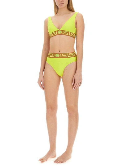 Shop Versace Bikini Top With "greek" In Yellow