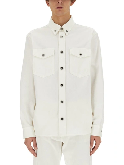 Shop Versace Denim Shirt In White