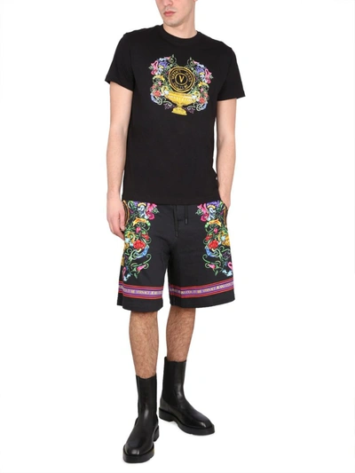 Shop Versace Jeans Couture Bermuda Shorts With Print In Black