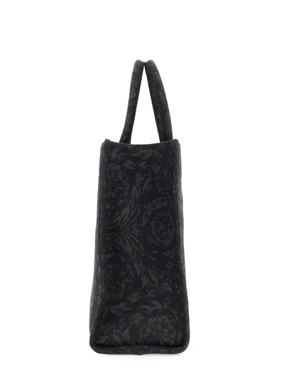 Shop Versace Large Shopper Bag "athena Baroque" In Black