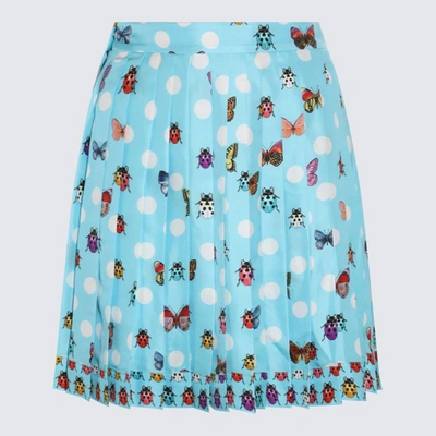 Shop Versace Light Blue And Multicolour Silk Polka Dots Mini Skirt In Light Blue/multi