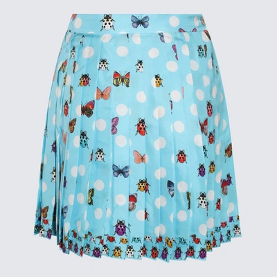 Shop Versace Light Blue And Multicolour Silk Polka Dots Mini Skirt In Light Blue/multi