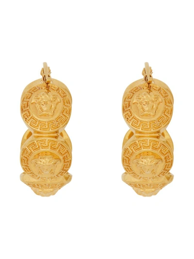 Shop Versace Medusa Tribute Hoop Earrings In Gold