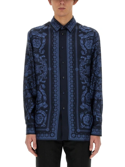 Shop Versace Silk Shirt In Blue