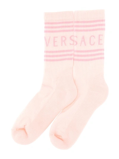 Shop Versace Sock With Logo In Pink