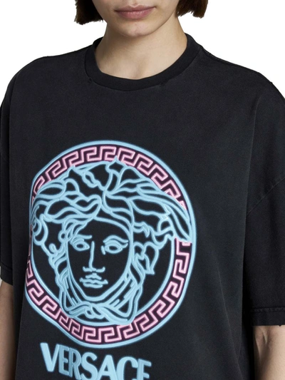 Shop Versace T-shirts And Polos In Blacblack+neon Azur+neon Pink