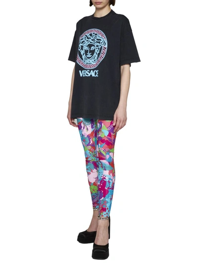 Shop Versace T-shirts And Polos In Blacblack+neon Azur+neon Pink