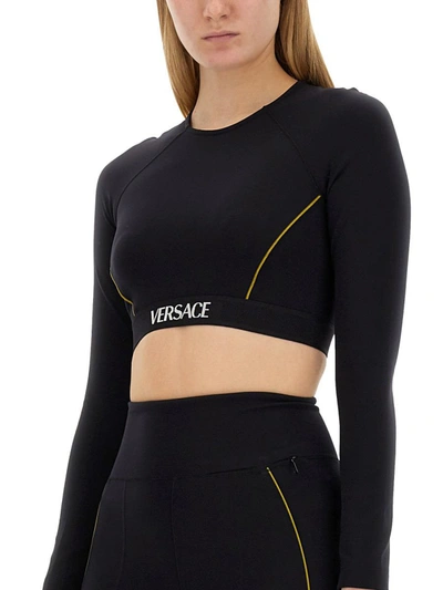 Shop Versace Tops With Logo In Black