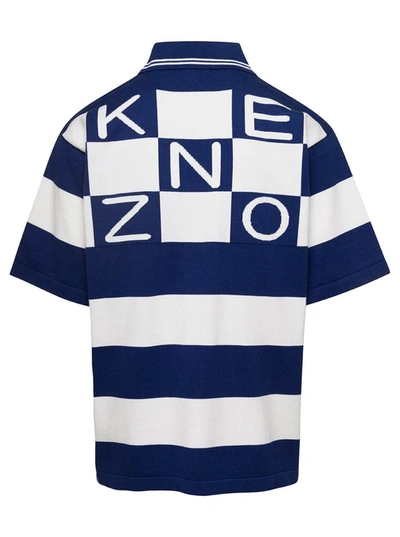 Shop Kenzo White And Blue Oversize Striped Polo T-shirt In Cotton Man