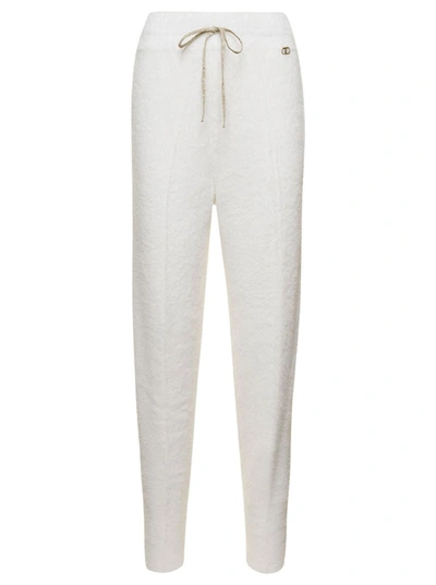 Shop Twinset White Jogger Pants With Logo Patch In Brushed Polyamide Woman