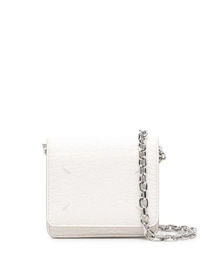 Shop Maison Margiela White Wallet With Silver-tone Chain And Stitching Detail In Leather Woman
