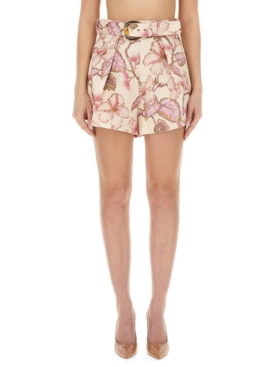 Shop Zimmermann Bermuda Shorts With Floral Print In Pink