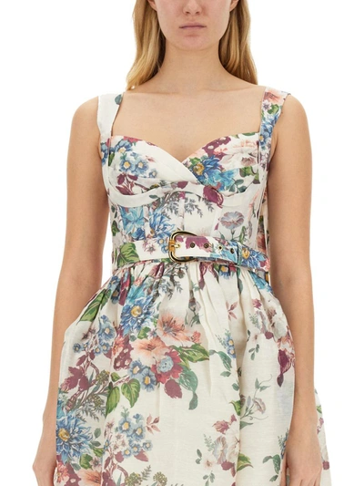 Zimmermann Matchmaker Belted Printed Linen And Silk-blend Mini Dress In Multicolour