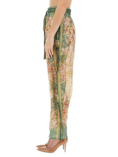 Shop Zimmermann Pants With Floral Print In Green