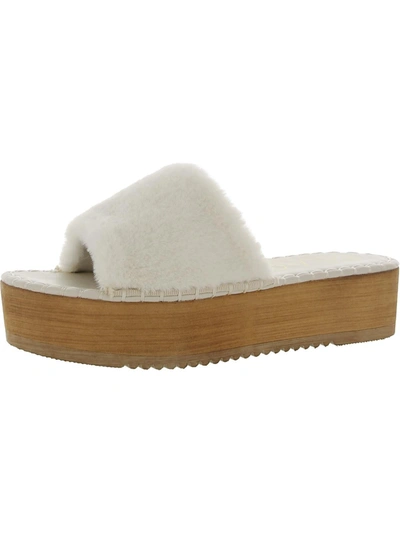 Shop Beach By Matisse Solana Womens Faux Fur Slip-on Platform Sandals In White