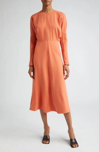 Shop Victoria Beckham Dolman Long Sleeve Cady Midi Dress In Papaya