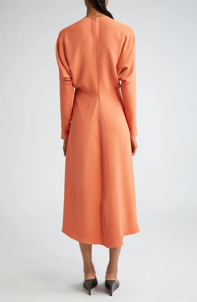 Shop Victoria Beckham Dolman Long Sleeve Cady Midi Dress In Papaya