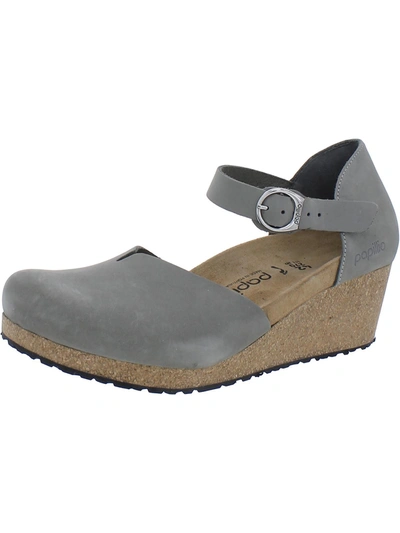 Shop Papillio By Birkenstock Mary Ring-buckle Womens Nubuck Ankle Strap Wedge Heels In Grey
