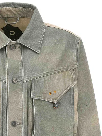 Objects Iv Life Denim Jacket Chest Pockets Long Sleeves Collar In Green