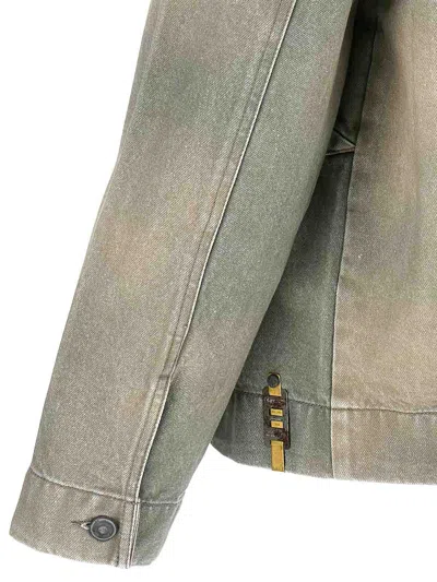 Objects Iv Life Denim Jacket Chest Pockets Long Sleeves Collar In Green
