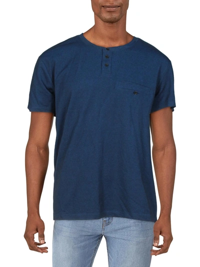 Shop Alfani Mens Heathered Short Sleeve Henley Shirt In Blue