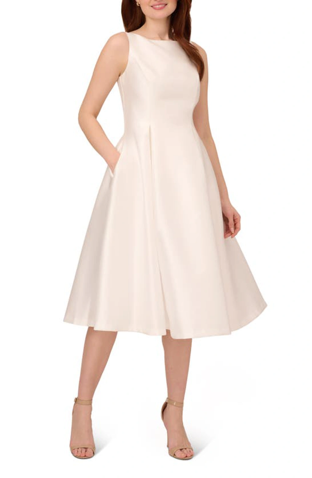 Adrianna Papell Sleeveless Mikado Fit Flare Midi Dress In Ivory ModeSens