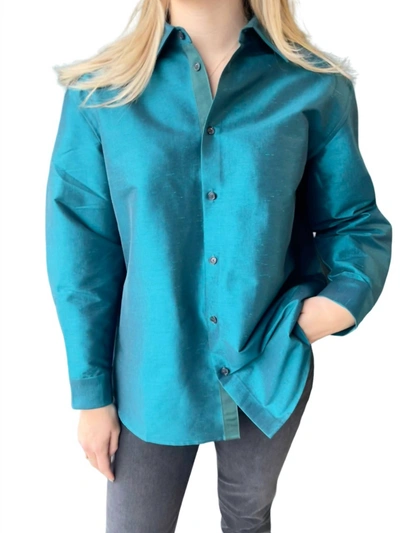 Shop Kallmeyer Signature Button Down Shirt In Teal In Blue
